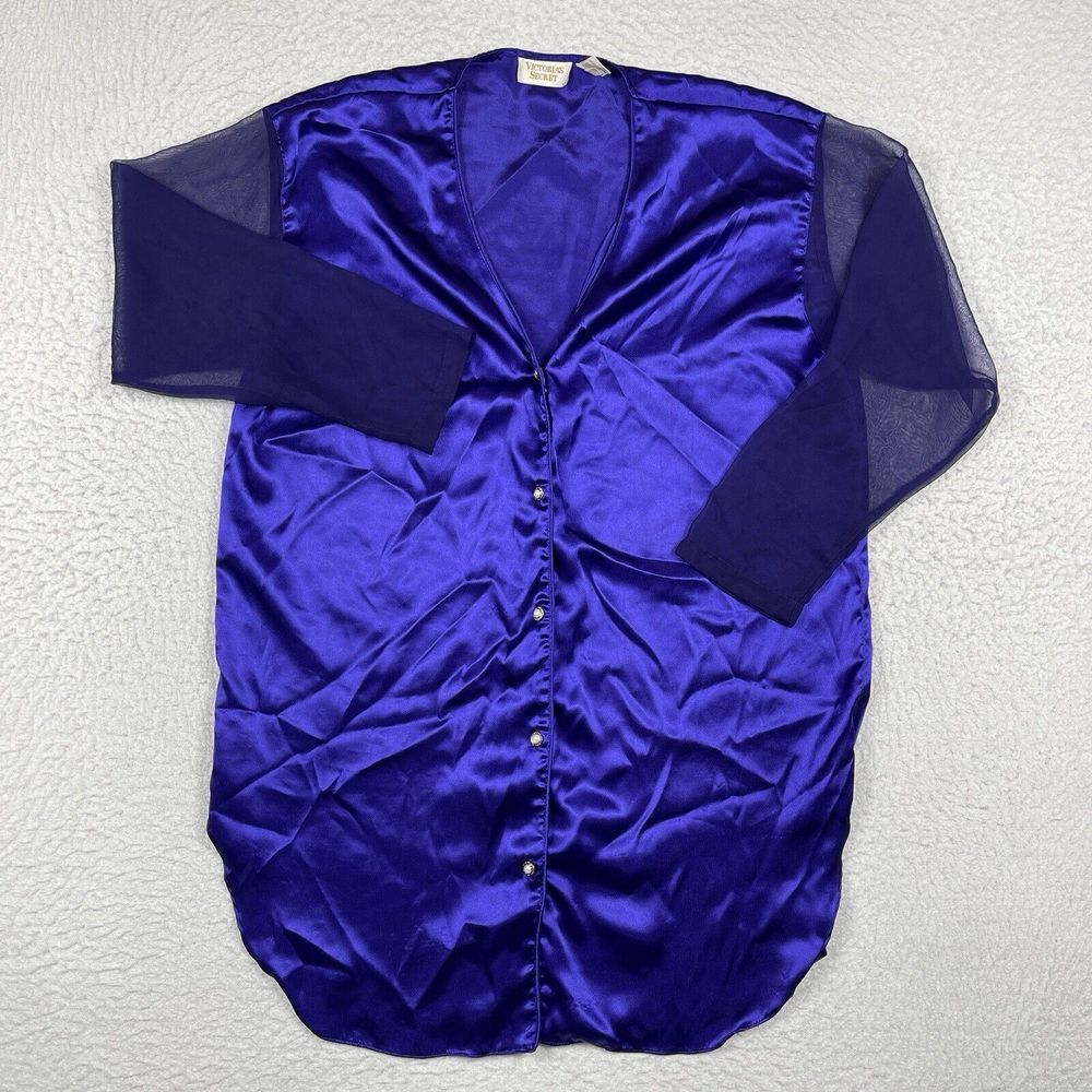 Victoria's Secret Shirt Womens M/L Purple Sheer Vintage Y2K 90s Nightgown Satin